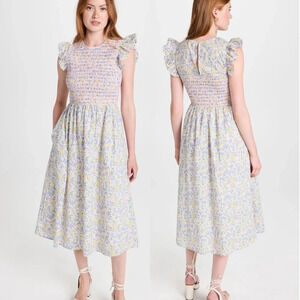 English Factory Floral Smocked Flutter Sleeve Midi Dress Size Large